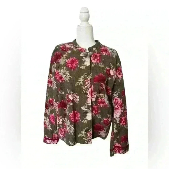 J. Jill Floral Quilted Jacket Large - Button Front, Long Sleeve, Cotton Blend - Picture 1 of 4